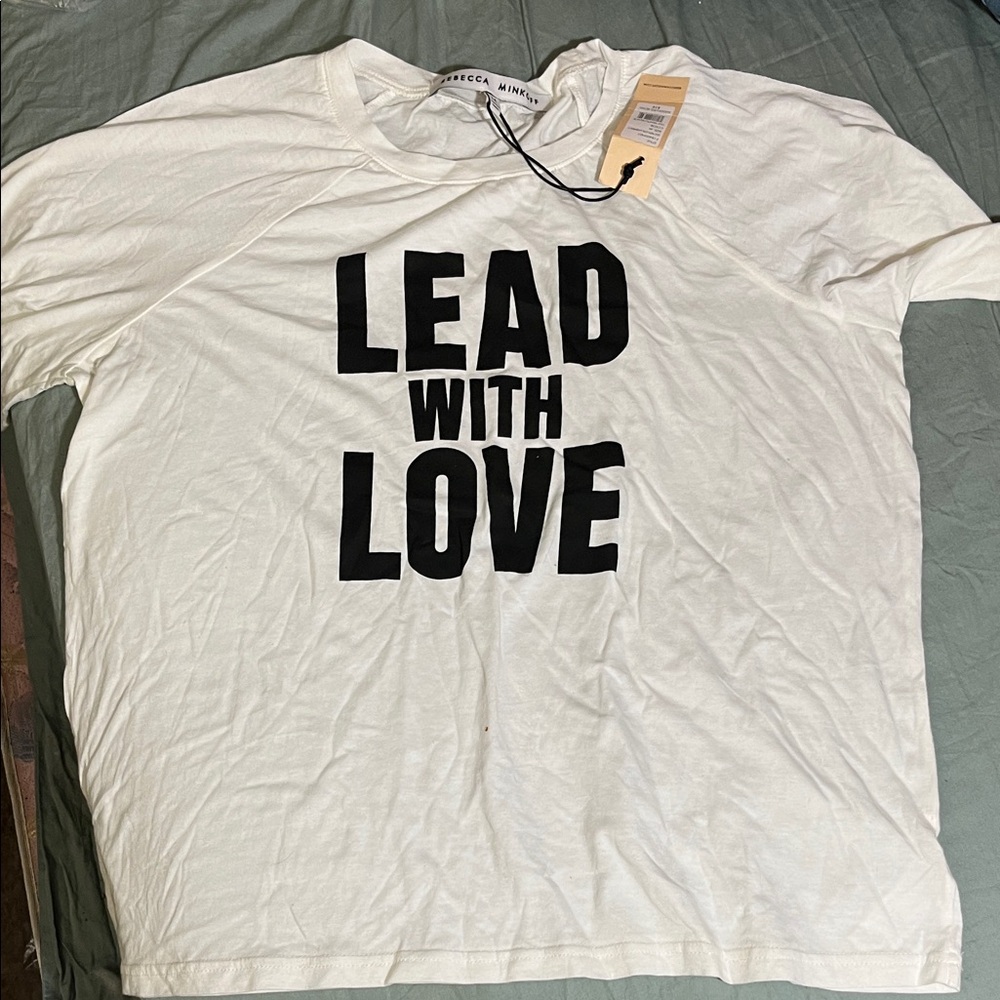 Rebecca Minkoff White Tee with Black 'Lead With Love' Print